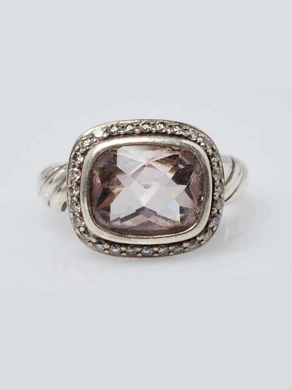 David Yurman Morganite and Diamond Noblesse Cable Ring Size 4